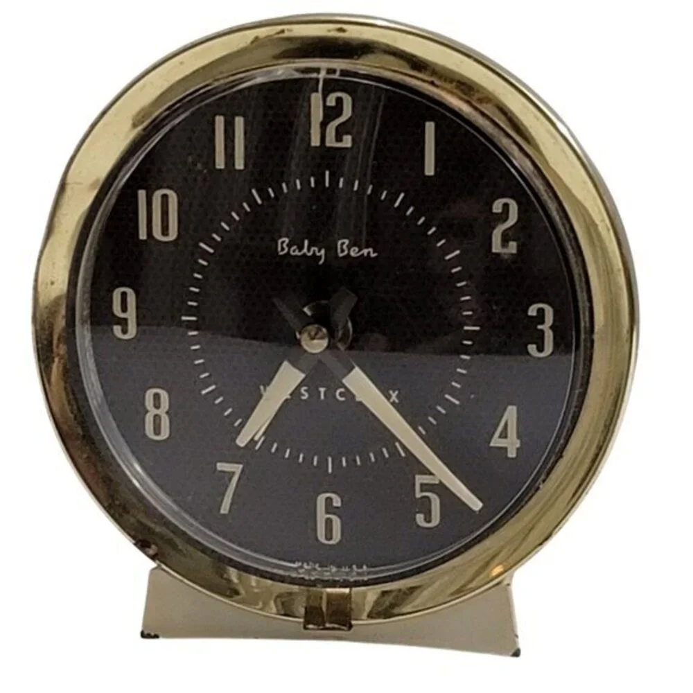 Vintage Westclox Baby Ben Alarm Clock Gold Trim Black Face